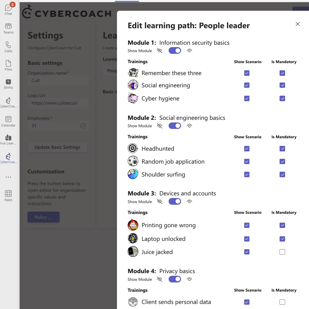 Learning Path Configuration in the CyberCoach Admin App