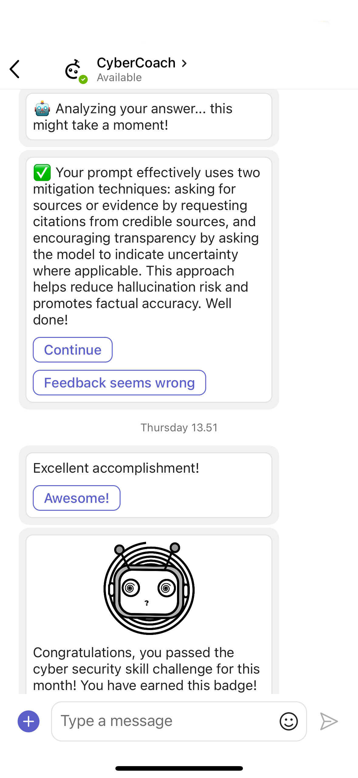 An AI hallucination challenge running in Microsoft Teams on a phone